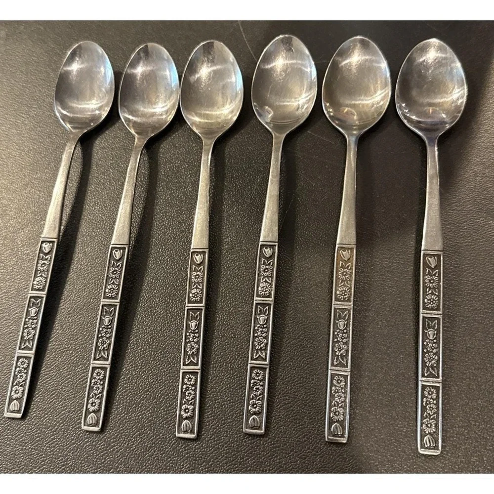 Oneida Northland Spring Fever Stainless Steel Iced Tea Spoon Spoons Set Of 6